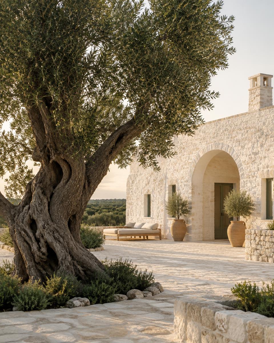 Masseria pugliese accanto a un ulivo antico